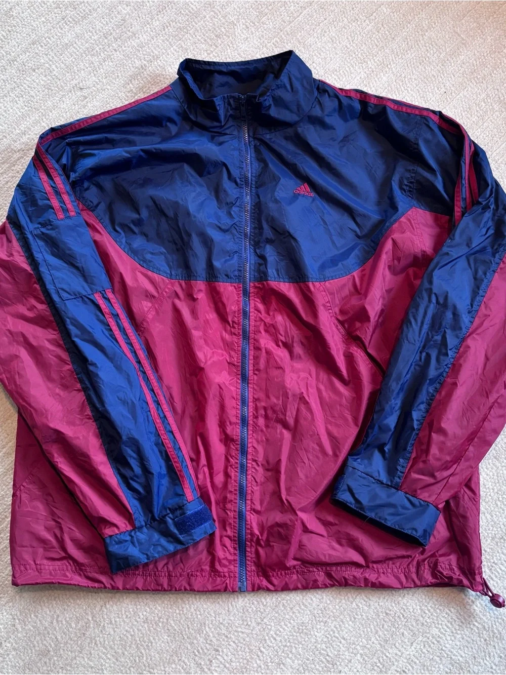 adidas Men's Colorblock Windbreaker Jacket in Navy & Red XXL
